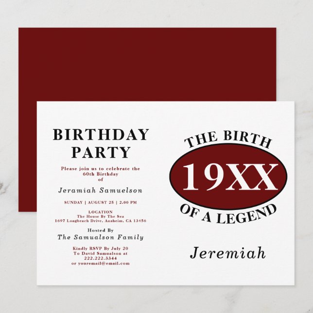 Personalized 60th Birthday Birth Of A Legend Retro Invitation (Front/Back)