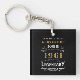 Personalized 60th Birthday Born 1961 Black Vintage Keychain