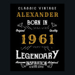 Personalized 60th Birthday Born 1961 Vintage Black Poster<br><div class="desc">A personalized party poster for that special birthday person born in 1961 and turning 60. Add the name to this vintage retro style black, white and gold design for a custom 60th birthday gift. Easily edit the name and year with the template provided. A wonderful custom black birthday gift. More...</div>