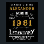 Personalized 60th Birthday Born 1961 Vintage Black Poster<br><div class="desc">A personalized party poster for that special birthday person born in 1961 and turning 60. Add the name to this vintage retro style black, white and gold design for a custom 60th birthday gift. Easily edit the name and year with the template provided. A wonderful custom black birthday gift. More...</div>