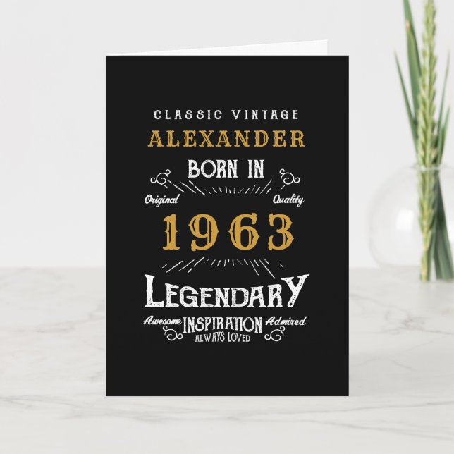 Personalized 60th Birthday Born 1963 Vintage Black Card (Front)