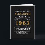 Personalized 60th Birthday Born 1963 Vintage Black Card<br><div class="desc">A personalized classic card for that celebration class for someone born in 1963 and turning 60. Add the name to this vintage retro style black, white and gold design for a custom birthday greeting card. Easily edit the name and year with the template provided. The Wonderful custom gift. More gifts...</div>