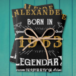 Personalized 60th Birthday Born 1963 Vintage Black Wrapping Paper Sheet<br><div class="desc">A personalized classic wrapping paper for that special birthday person born in 1963 and turning 60. Add the name to this vintage retro style black, white and gold design for a custom birthday gift. Easily edit the name and year with the template provided. A wonderful custom black birthday gift. More...</div>