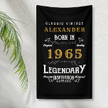 Personalized 60th Birthday Born 1965 Vintage Black Banner<br><div class="desc">A personalized classic party banner for that special birthday born in 1965 and turning 60. Add the name to this vintage retro style black, white and gold design for a custom birthday gift. Easily edit the name and year with the template provided. A wonderful custom black birthday gift. More gifts...</div>