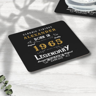 Personalized 60th Birthday Born 1965 Vintage Black Square Paper Coaster