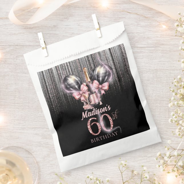 Personalized 60th Birthday Champagne Luxury Pink Favour Bag (Clipped)