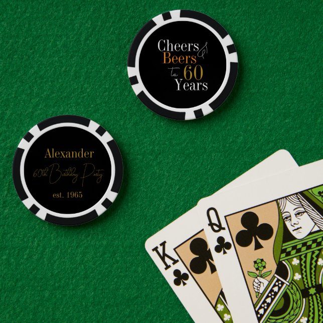 Personalized 60th Birthday Cheers Beers Black Gold Poker Chips (Poker Table (Double))