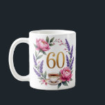 Personalized 60th Birthday Floral Mug for Grandma<br><div class="desc">Celebrate a special milestone with this elegant 60th birthday mug for Grandma. Featuring a delicate floral wreath with soft pink blooms, lavender accents, and a vintage teacup illustration, this design feels both timeless and heartfelt. The back of the mug can be personalized with her name, “Sixtieth Birthday, ” and a...</div>