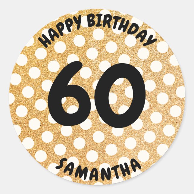 Personalized 60th Birthday Gold Glitter Retro Classic Round Sticker (Front)