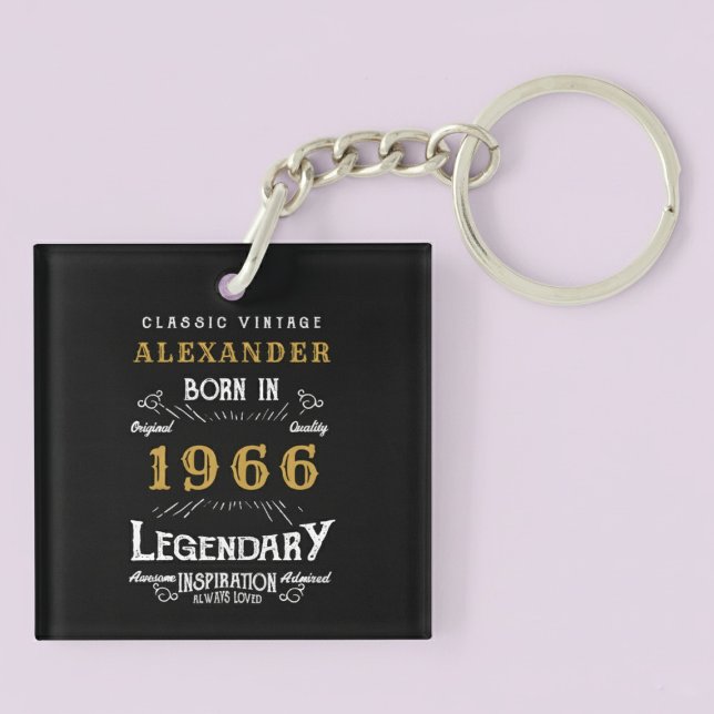 Personalized 60th Birthday Legend 1966 Vintage (Born 1966 birthday keychain. Pastel background.)