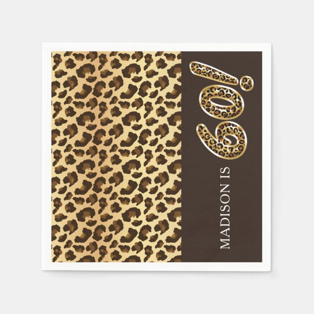 Personalized 60th Birthday Leopard Foil Balloon Napkin (Front)
