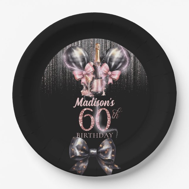Personalized 60th Birthday Luxury champagne Paper Plate (Front)
