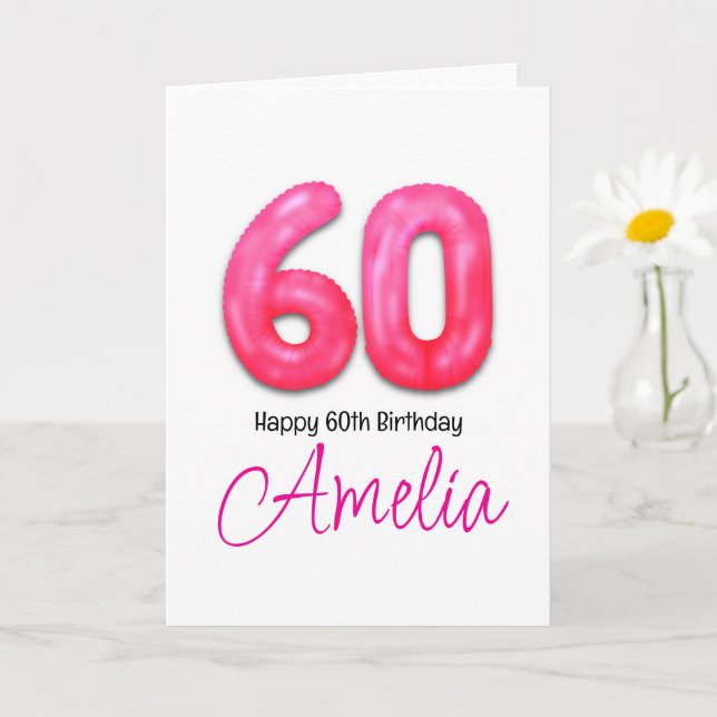 Personalized 60th Birthday Number Balloon Card (Small Plant)