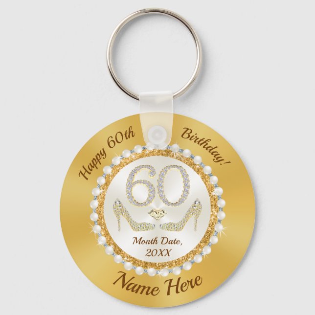 Personalized 60th Birthday Party Favours, CHEAP Keychain (Front)