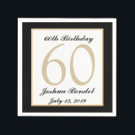 Personalized 60th Birthday Party Napkins<br><div class="desc">This classy formal design features a black border with a thin gold border,  as well as a watermark in the background for the age. If you need a different colour scheme please message me. To change the font style,  size or colour,  click on the Customize It button.</div>