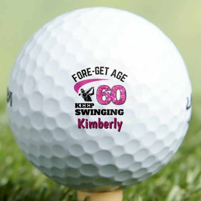 Personalized 60th Birthday – Pink Fore-get Age 60 Golf Balls (Creator Uploaded)