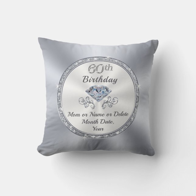 Personalized 60th Birthday Present for Mom, Friend Throw Pillow (Front)