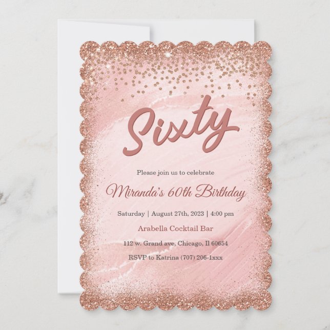 Personalized 60th Birthday Rose Gold Invitation (Front)