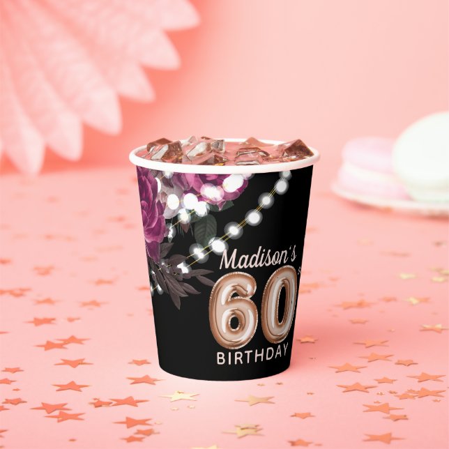 Personalized 60th Birthday Rose Wine Luxury Paper Cups (Insitu)
