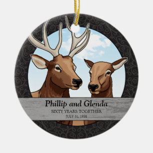 Personalized 60th Wedding Anniversary, Elk Ceramic Ornament