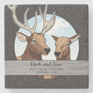 Personalized 60th Wedding Anniversary, Elk Stone Coaster
