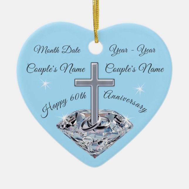 Personalized 60th Wedding Anniversary Gift Ceramic Ornament (Front)