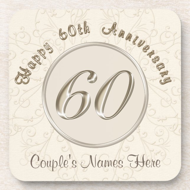 Personalized 60th Wedding Anniversary Gifts Coaster (Front)