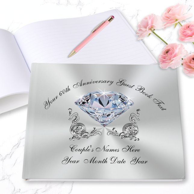 Personalized 60th Wedding Anniversary Guest Book (Diamond wedding anniversary guest book. 60th anniversary party ideas for parents and grandparents.)