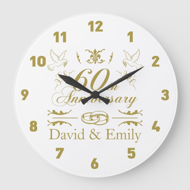 Personalized 60th Wedding Anniversary Large Clock (Front)