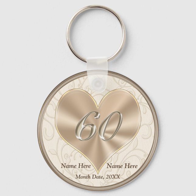 Personalized 60th Wedding Anniversary Party Favors Keychain (Front)