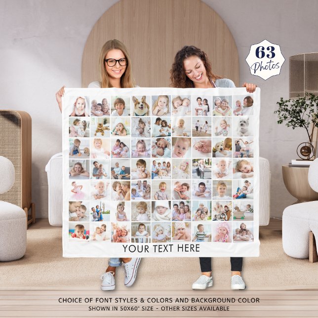 Personalized 63 Photo Collage Your Colour Fleece Blanket (Creator Uploaded)