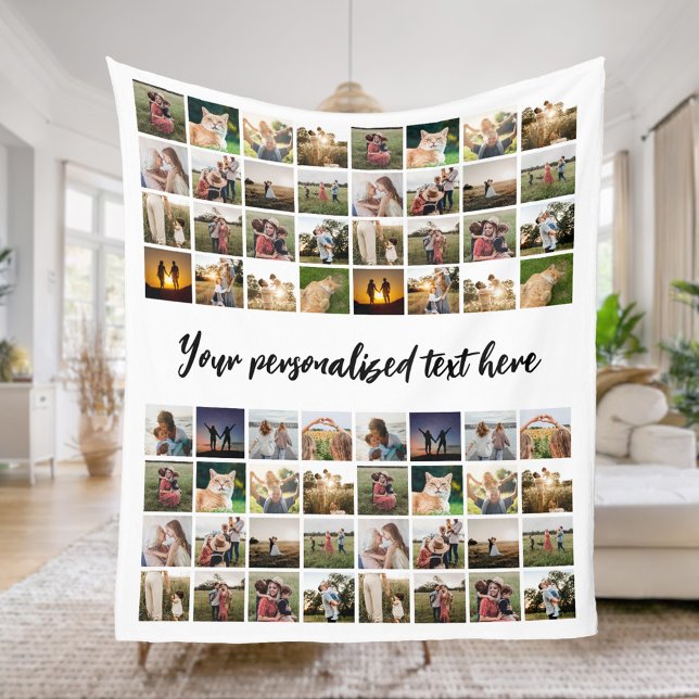 Personalized 64 Photo Collage Fleece Blanket (Creator Uploaded)