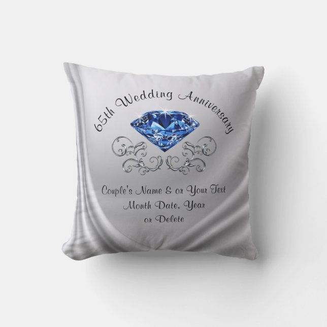 Personalized 65th Anniversary Gift Sapphire Pillow (Front)
