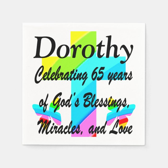 PERSONALIZED 65TH BIRTHDAY CHRISTIAN NAPKINS (Front)