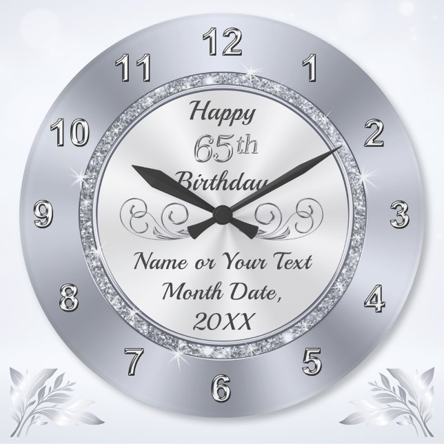 Personalized, 65th Birthday Gift for Her or Him,  Large Clock (65th birthday present ideas. Gifts for 65th birthday woman or man. Personalized 65th birthday gifts.)