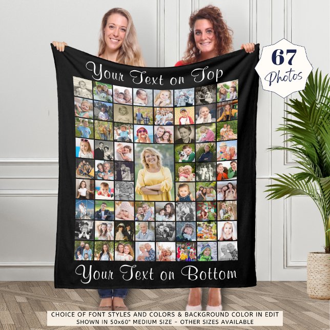 Personalized 67 Photo Collage Custom Colour & Text Fleece Blanket (Creator Uploaded)