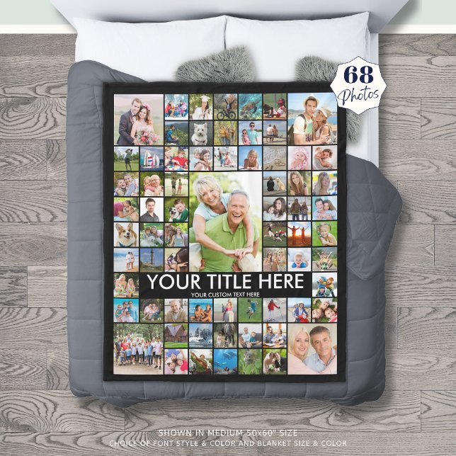 Personalized 68 Photo Collage Custom Colour Fleece Blanket (Creator Uploaded)