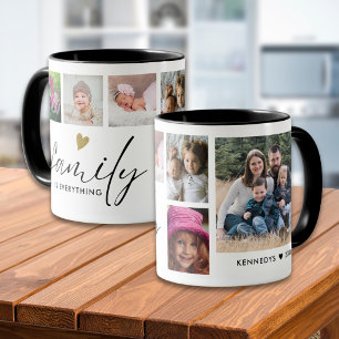 Personalized 6 Family Photo Collage Black And Gold Mug