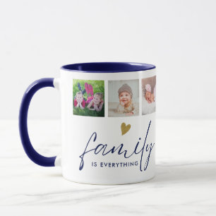 Personalized 6 Family Photo Collage Blue And Gold Mug