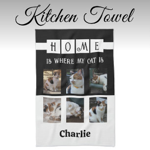 Personalized 6 photo collage animal lover black kitchen towel