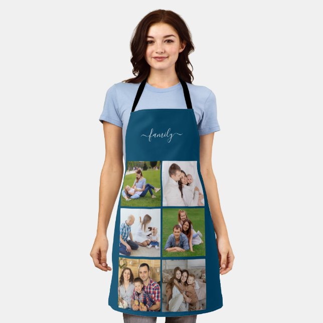 Personalized 6 Photo Collage family, Custom text Apron (Worn)
