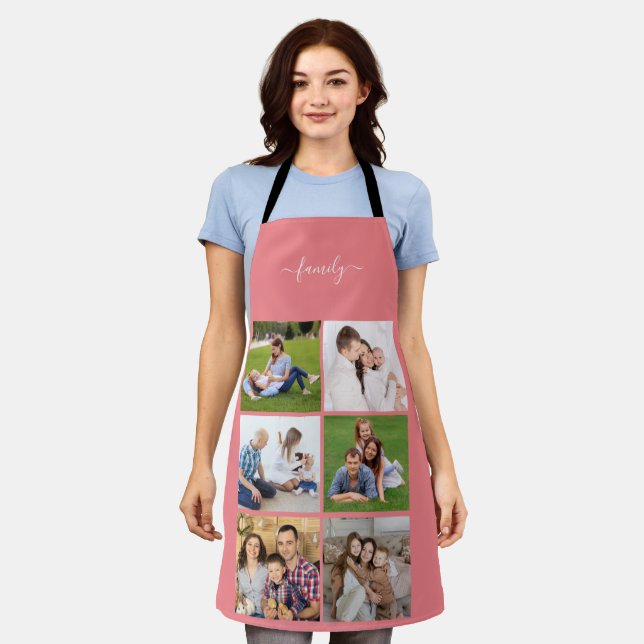 Personalized 6 Photo Collage family, Custom text Apron (Worn)