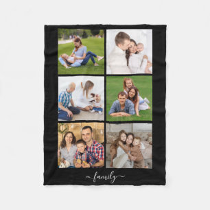 Personalized 6 Photo Collage family, Custom text Fleece Blanket