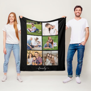 Personalized 6 Photo Collage family, Custom text Fleece Blanket