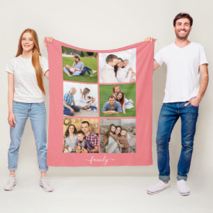 Personalized 6 Photo Collage family, Custom text Fleece Blanket