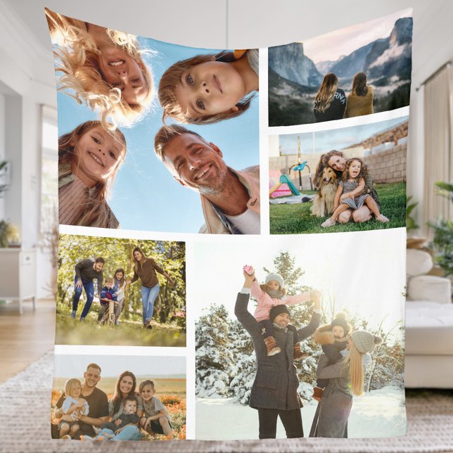 Personalized 6 Photo Collage Fleece Blanket (Creator Uploaded)