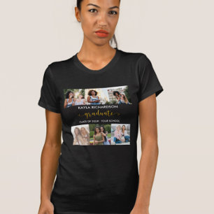 Personalized 6 Photo Collage Gold Graduate T-Shirt