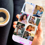 Personalized 6 Photo Collage Purple Pink Marble iPhone 13 Pro Max Case<br><div class="desc">Modern photo collage iPhone case which you can personalize with 6 of your favourite photos and your name. The template is set up ready for you to add your photos, working top to bottom in rows. The design has a stylish purple pink lilac marble background and your name is written...</div>