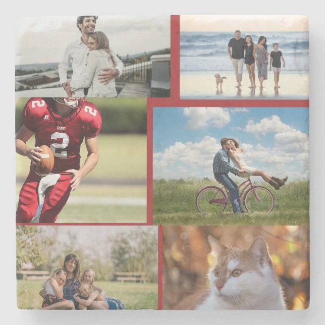 Personalized 6 Photo Collage Stone Coaster (Front)