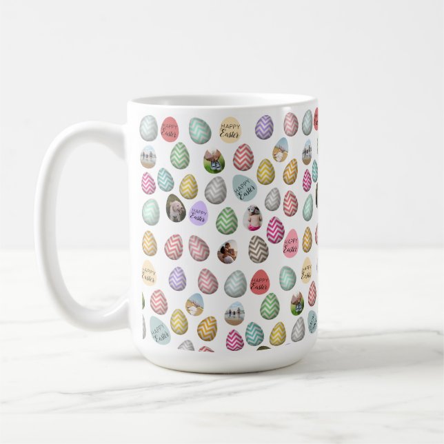 Personalized 6 Photo Easter Egg Pattern Coffee Mug (Left)